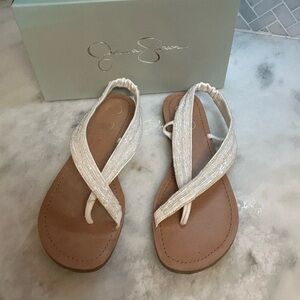 Jessica Simpson JudyX White Beaded Sandals 9.5